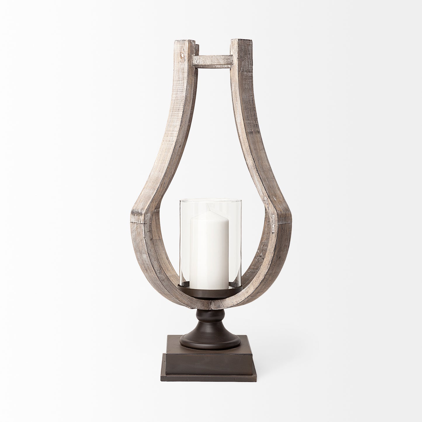 Brillion Large Rustic Wood Metal Table Candle Holder