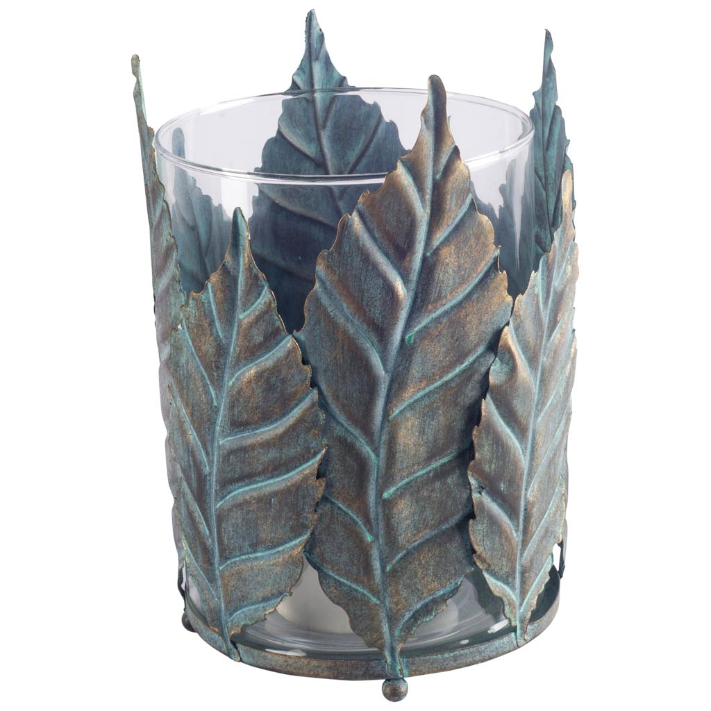 Pana II Large Green/Gold Metal Leaf Table Candle Holder