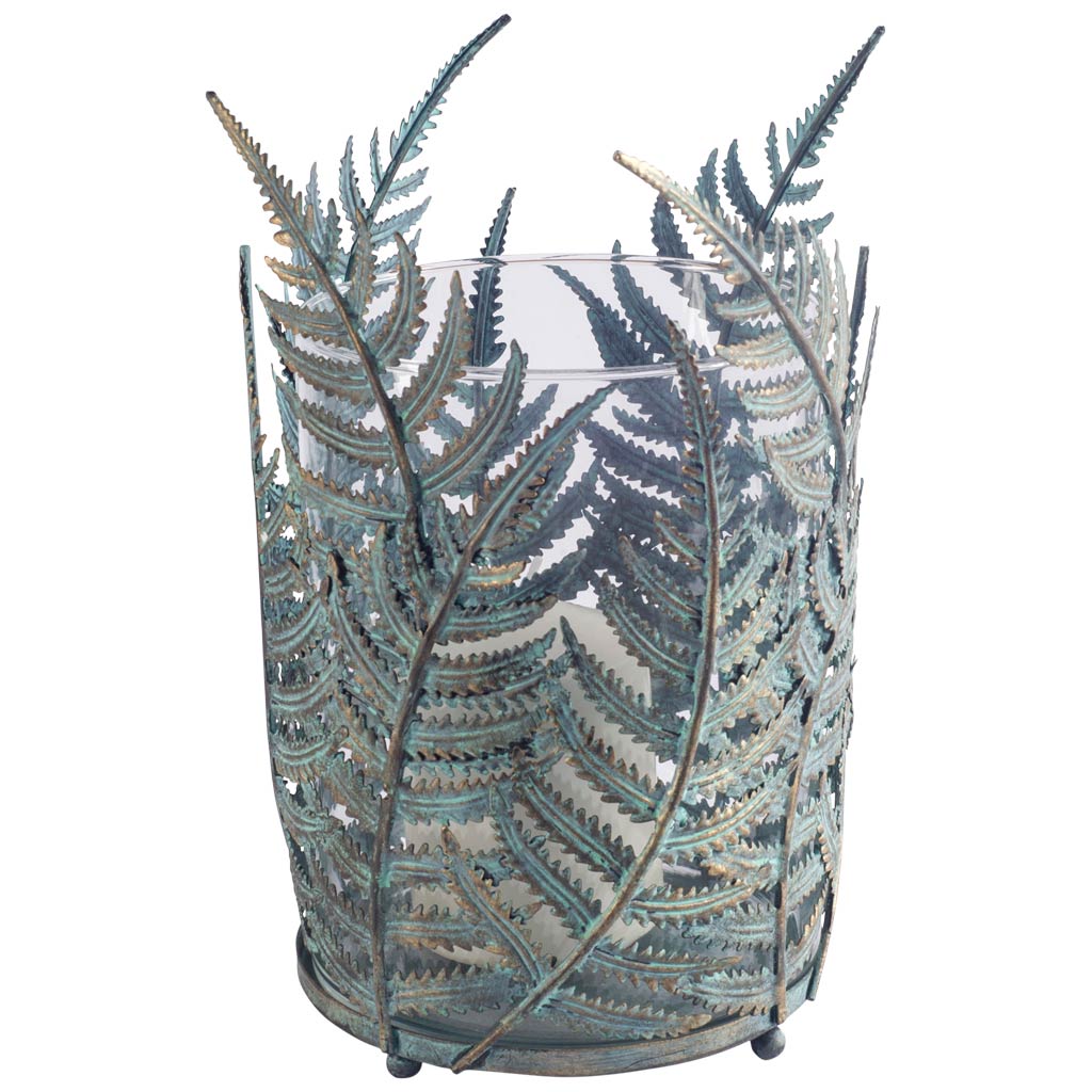 Palen II Large Green/Gold Metal Fern Leaf Table Candle Holder