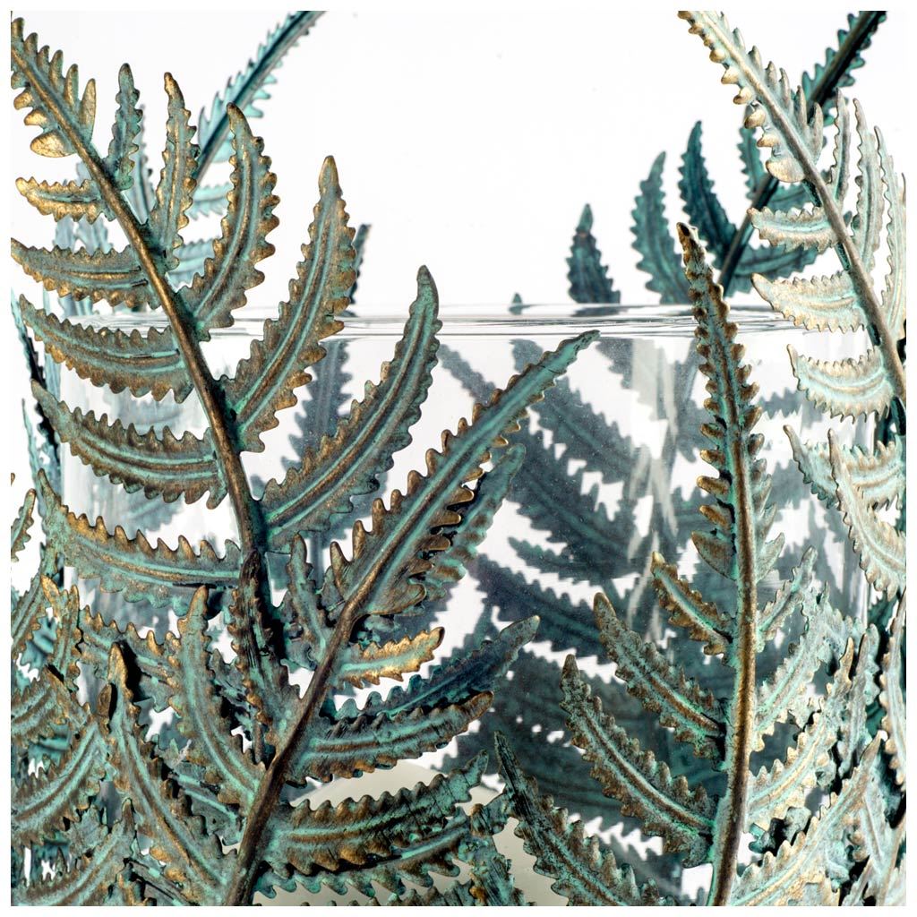 Palen II Large Green/Gold Metal Fern Leaf Table Candle Holder