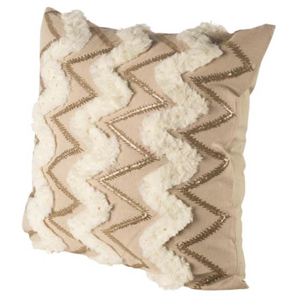 Duston II 22x22 Tan and White Zig Zag Pillow Cover