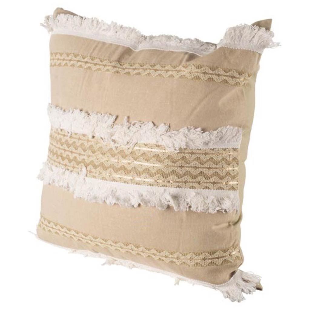 Duston III 22x22 Tan and White Fringe Detail Pillow Cover