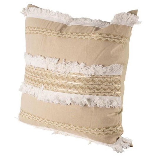 Duston III 22x22 Tan and White Fringe Detail Pillow Cover