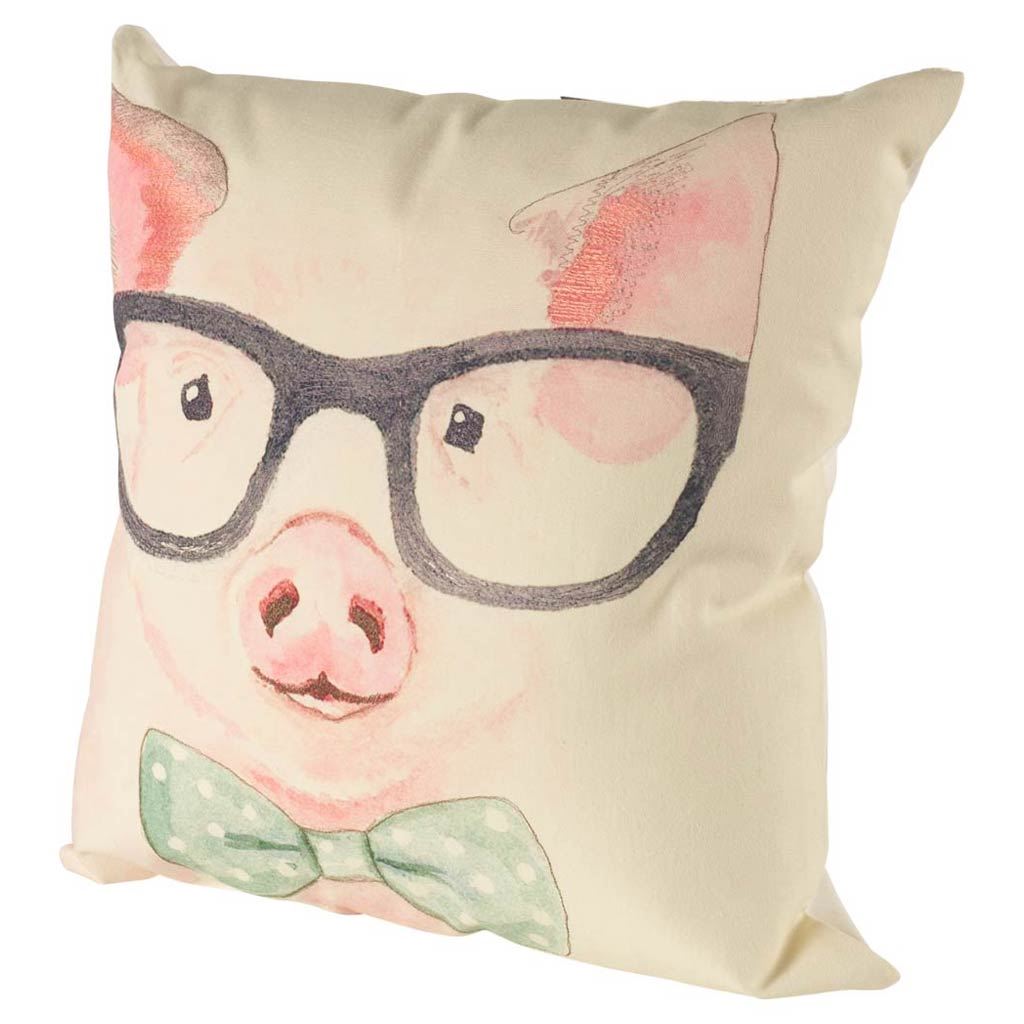 Gunther 18 x 18 Pink Pig with Glasses Pillow Cover
