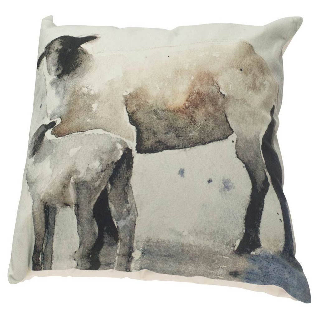 Clover 18x18 Gray Watercolor Lambs Decorative Pillow Cover