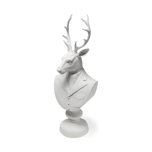 Mozart 22.5H White Painted Resin Deer In A Suit Bust