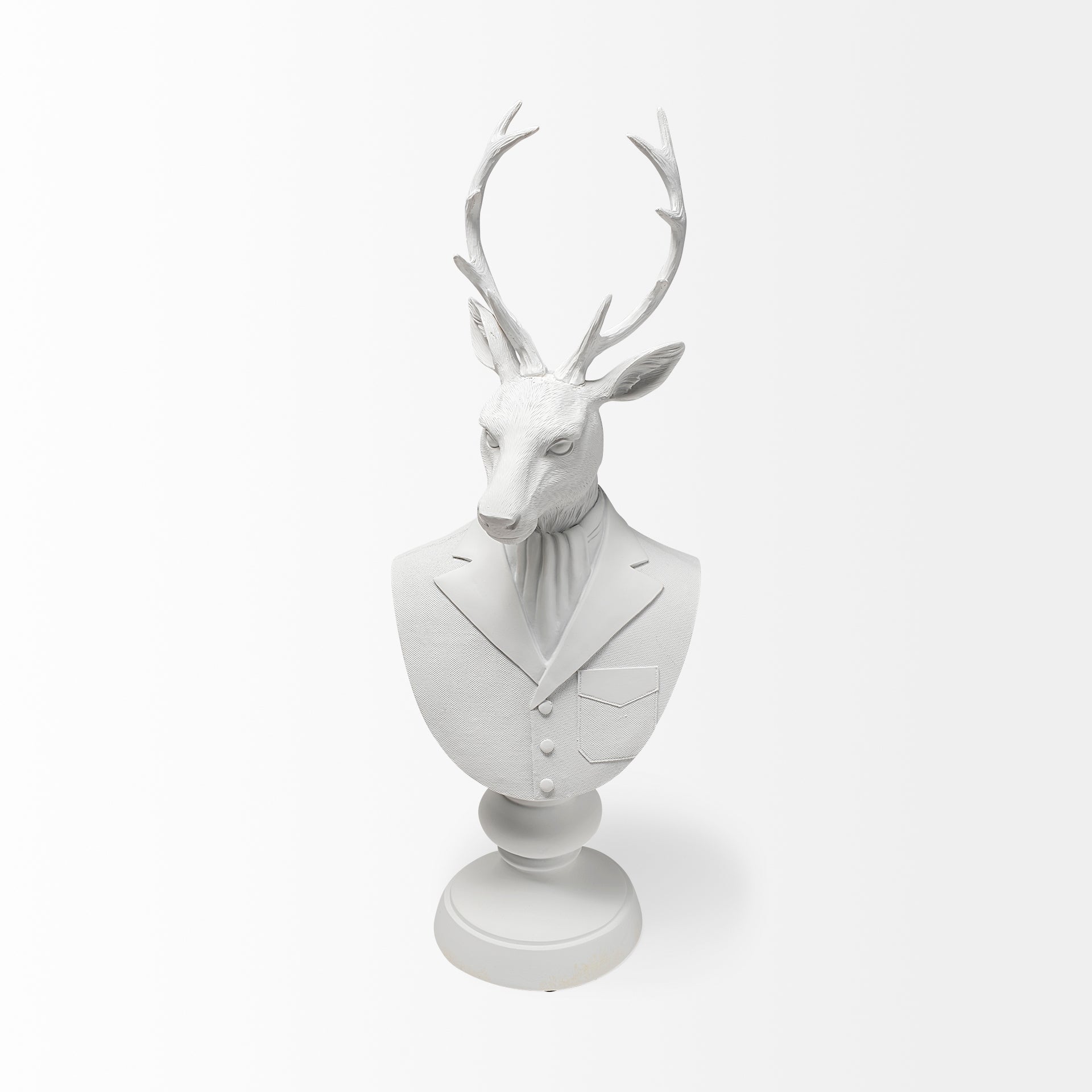 Mozart 22.5H White Painted Resin Deer In A Suit Bust