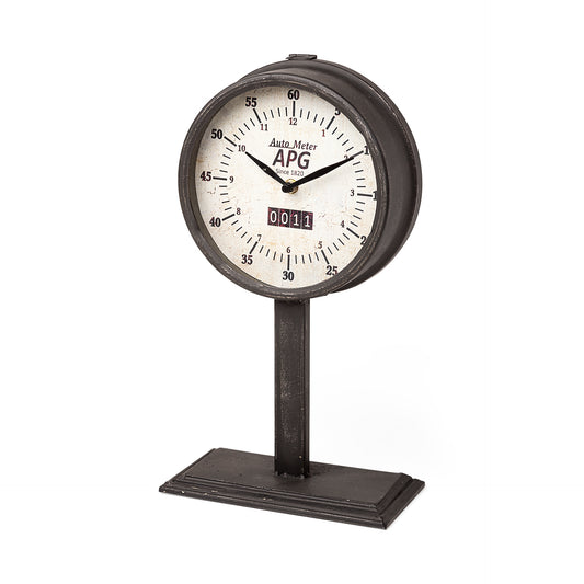 Attalack II Black Metal Round Face Table Clock