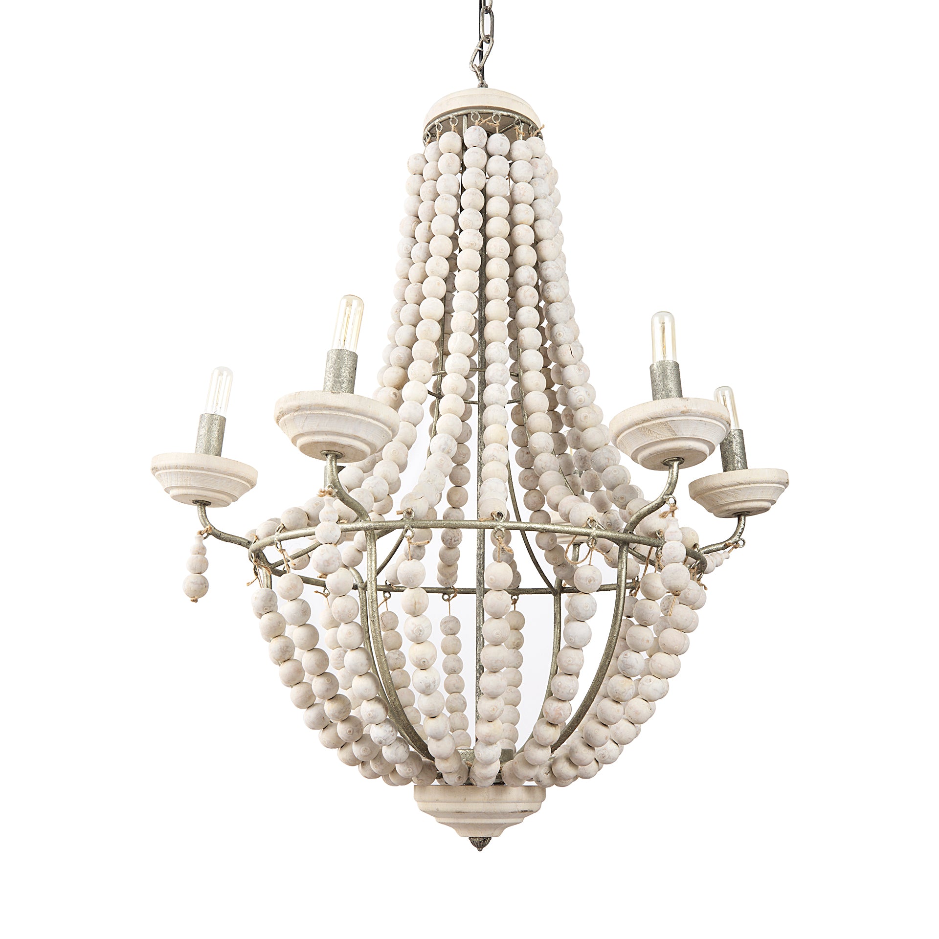 Phillum Chandelier White Wood | Silver Metal - chandeliers