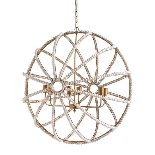 Ava Chandelier Gold Metal | White Wood - chandeliers