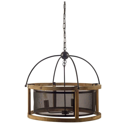 Penhill Chandelier Black Metal | Brown Wood - chandeliers