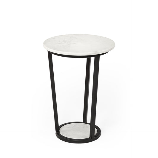 Bombola Accent Table White Marble | Black Metal | 15W - accent-tables