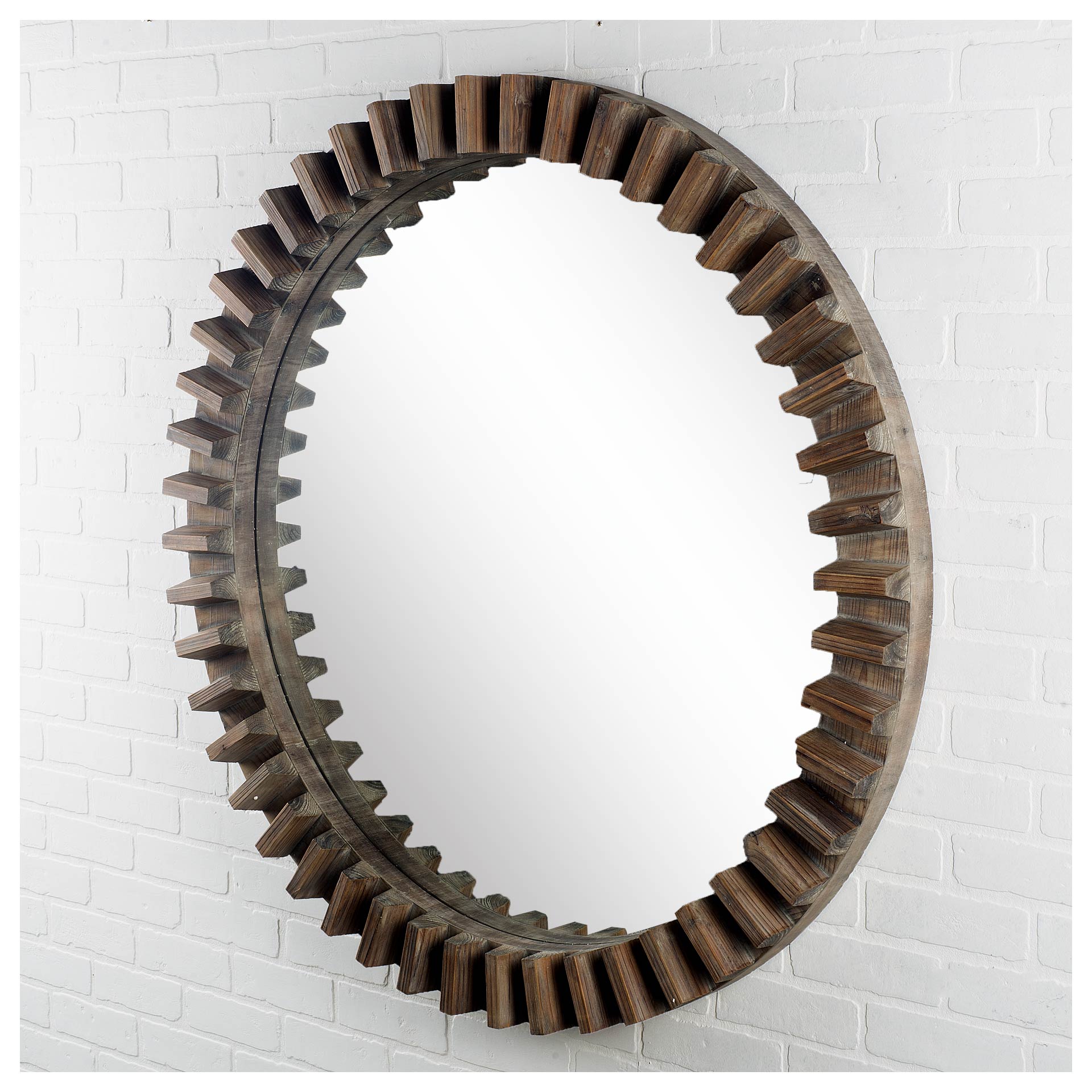 Sprocket Wall Mirror Brown Wood | 44’’ - wall-mirrors-grouped