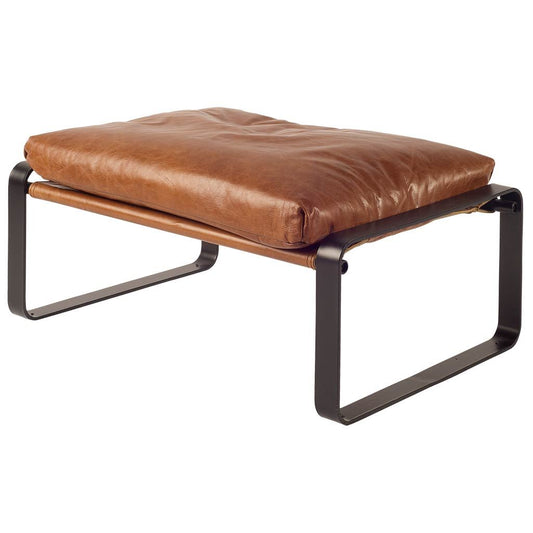 Hornet Ottoman Brown Leather | Black Metal - ottoman-and-poufs