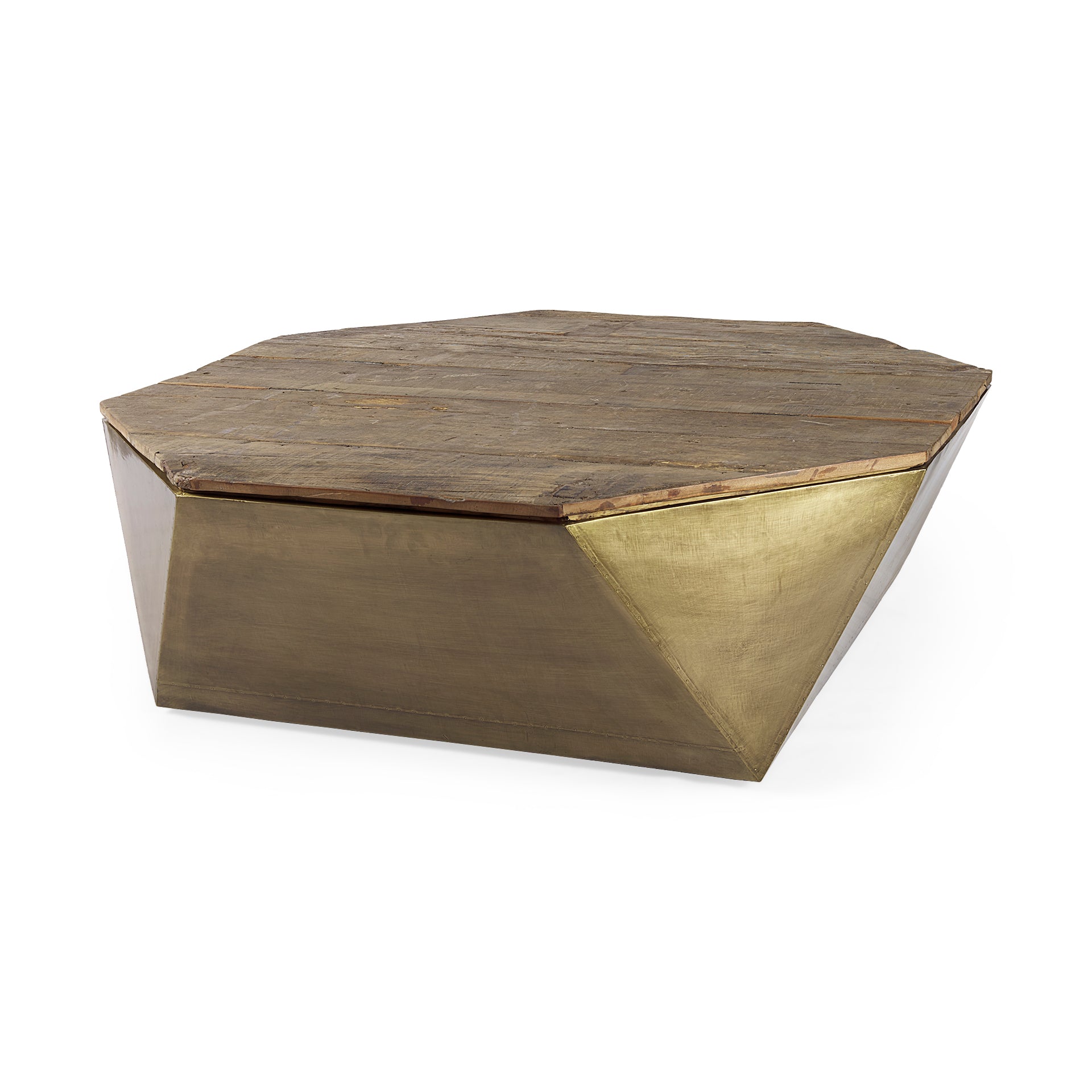 Esagono Coffee Table Brown Wood | Brass Metal - coffee-tables