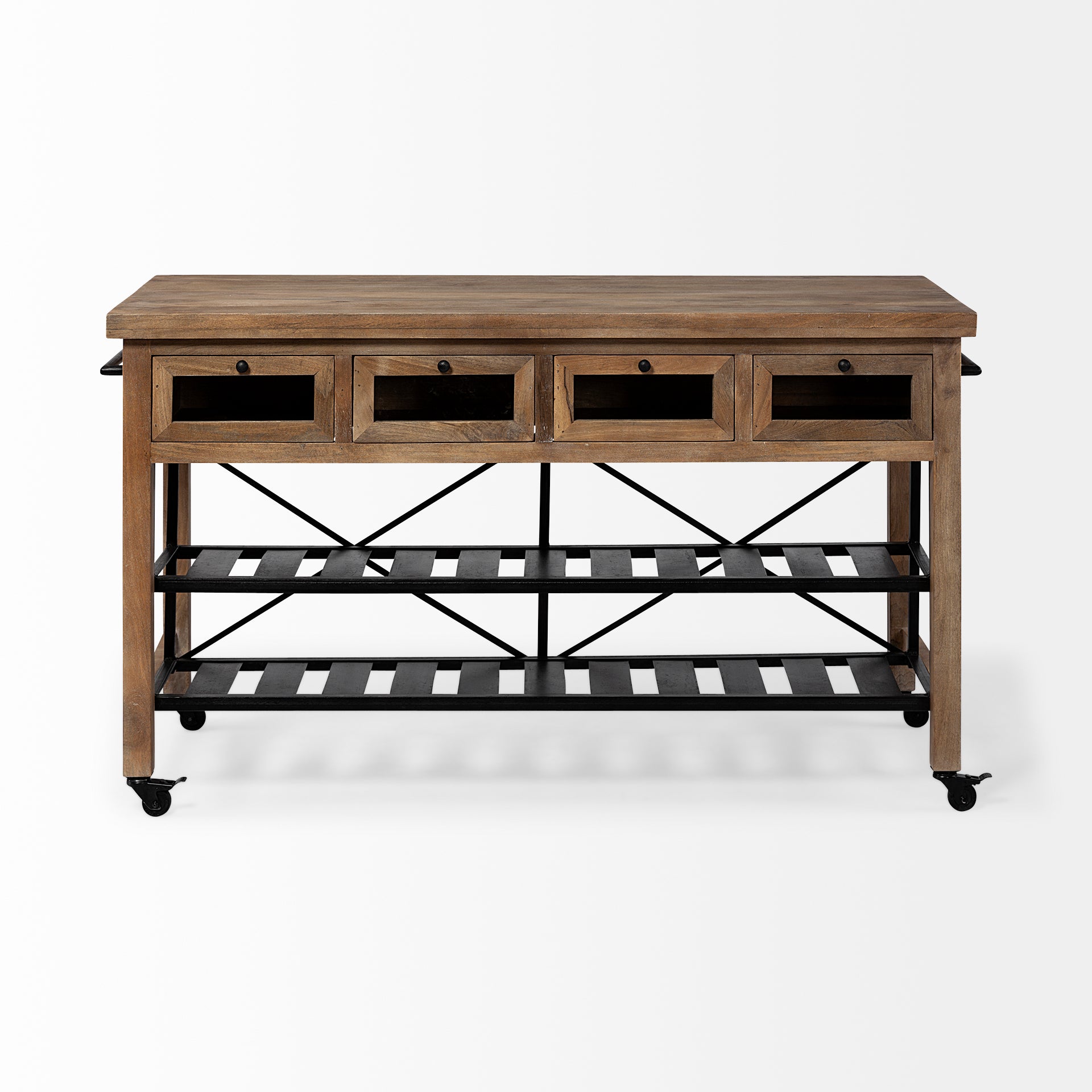 Stuart Kitchen Island Brown Wood | Black Metal - kitchen-islands