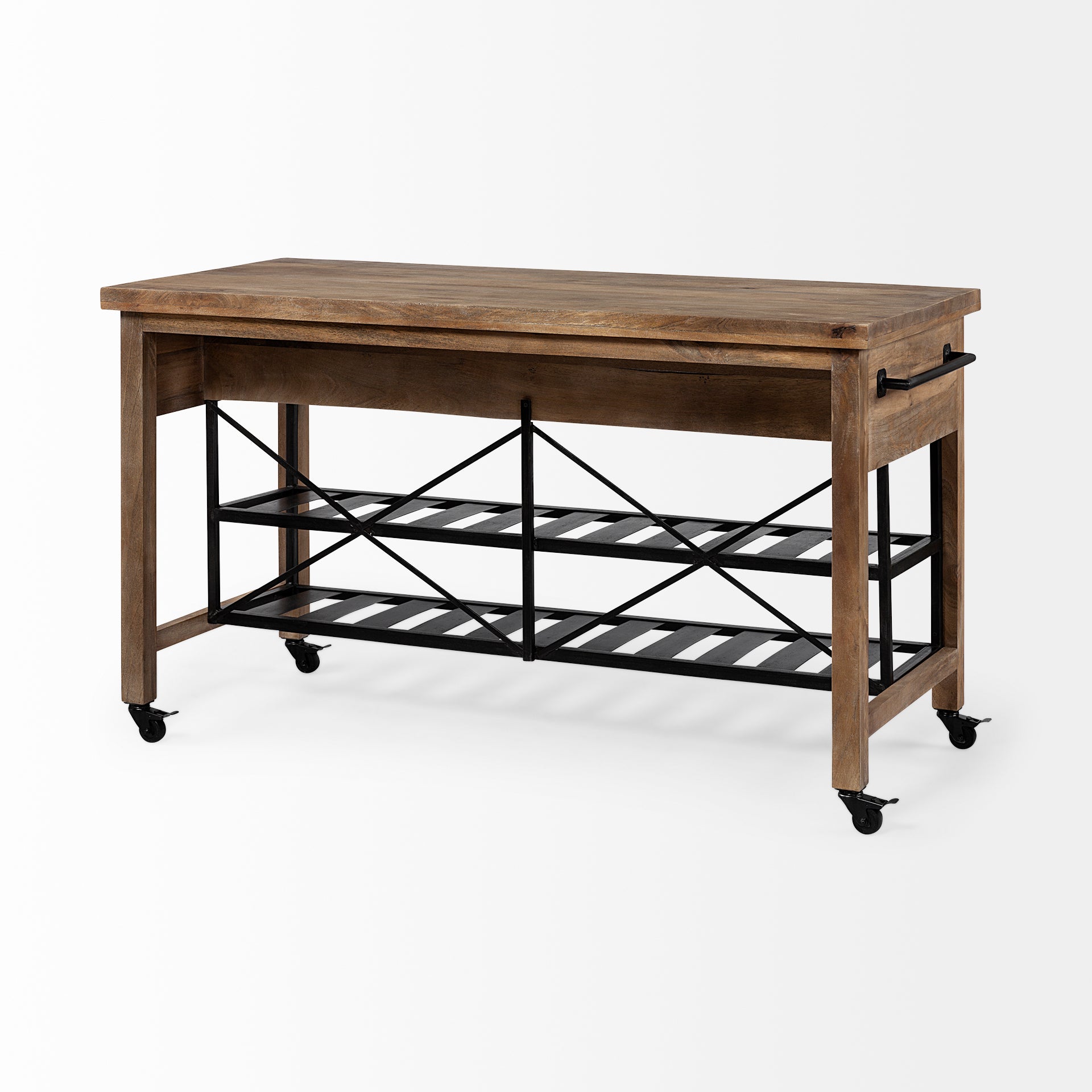 Stuart Kitchen Island Brown Wood | Black Metal - kitchen-islands