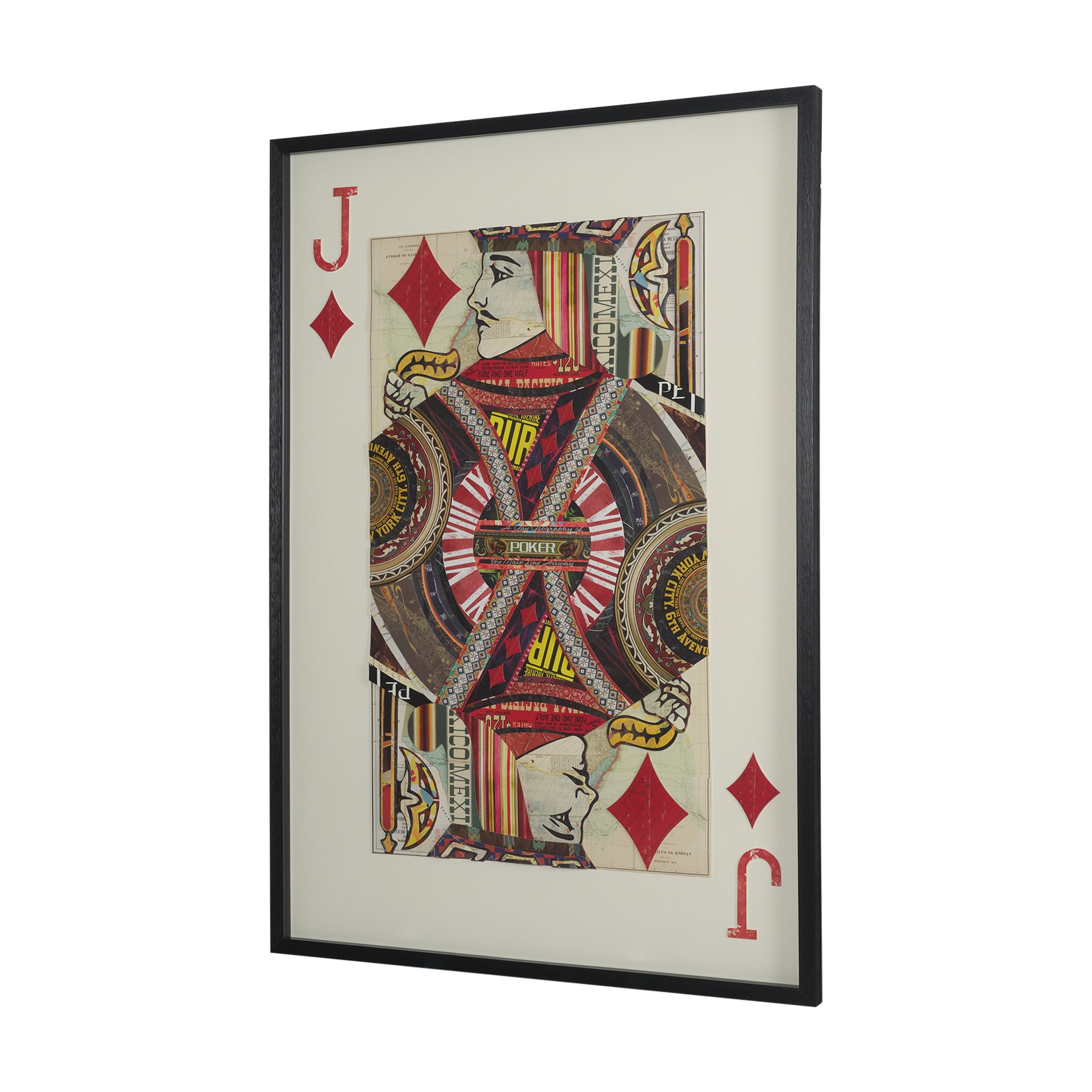 Jack of Diamonds Playing Card a Paper Mosaic Collage Framed Art under Glass