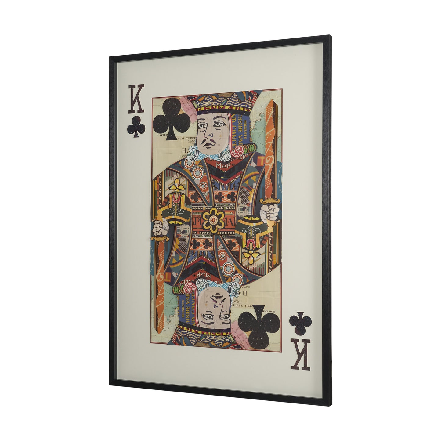 King of Clubs Playing Card a Paper Mosaic Collage Framed Art under Glass