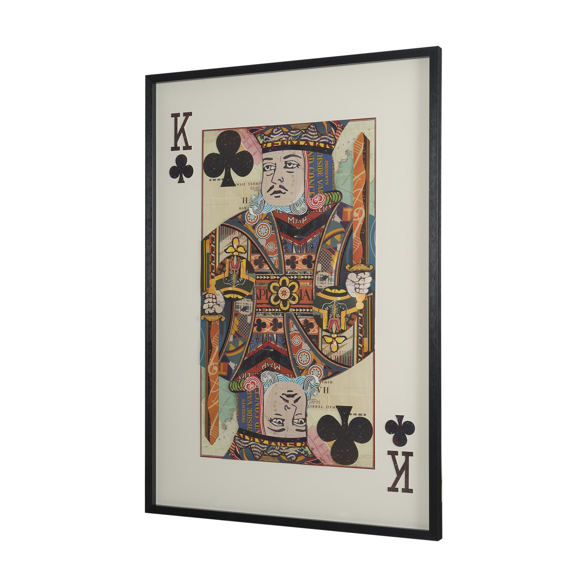 King of Clubs Playing Card a Paper Mosaic Collage Framed Art under Glass