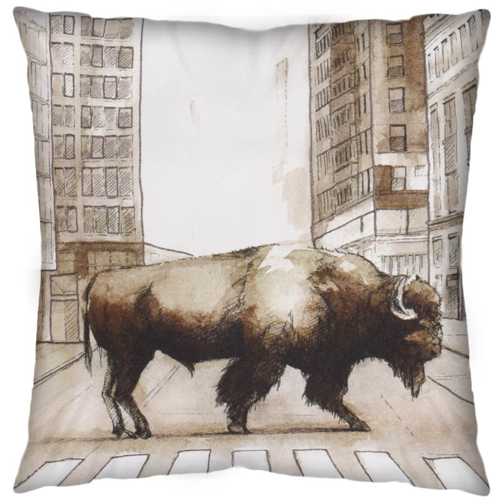 Northstreet II 18 x 18 Brown Bison City Crossing Pillow Cover