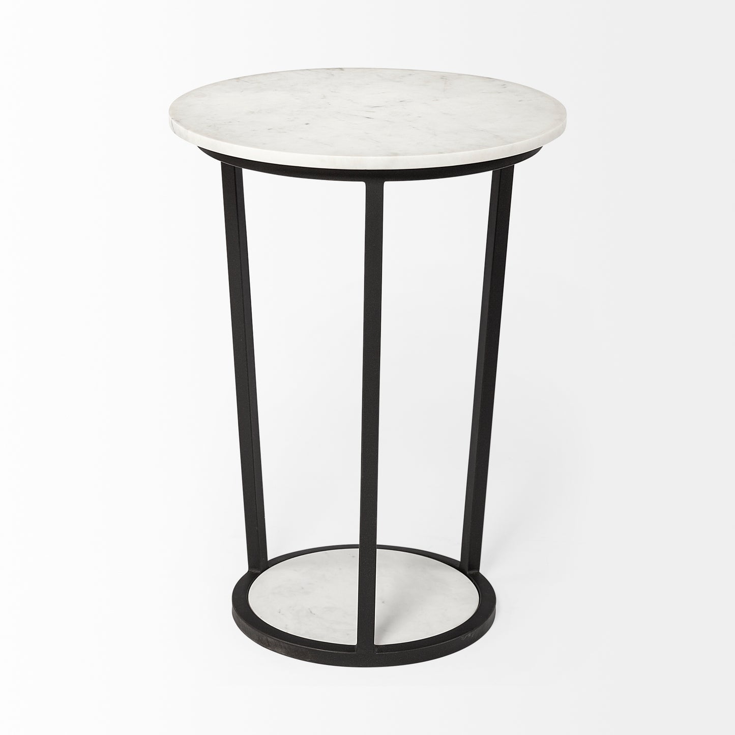 Bombola II (Large) 18L x 18W White Round Marble Top W/Black Metal Frame Accent Table