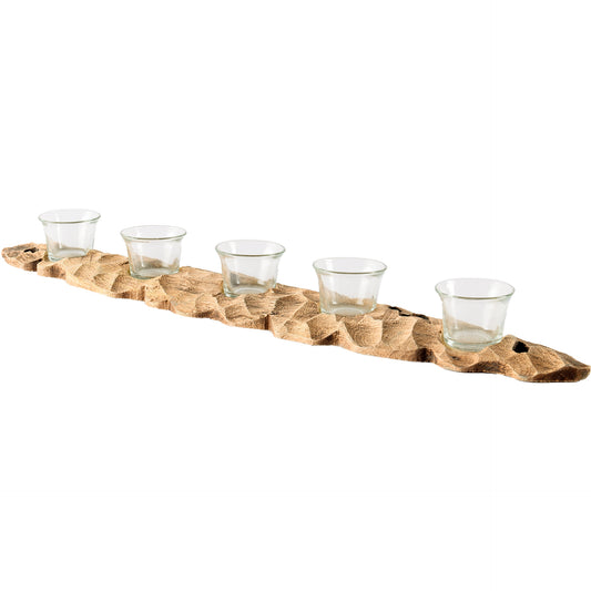 Yerba Reclaimed Mango Wood Five Tealight Table Candle Holder