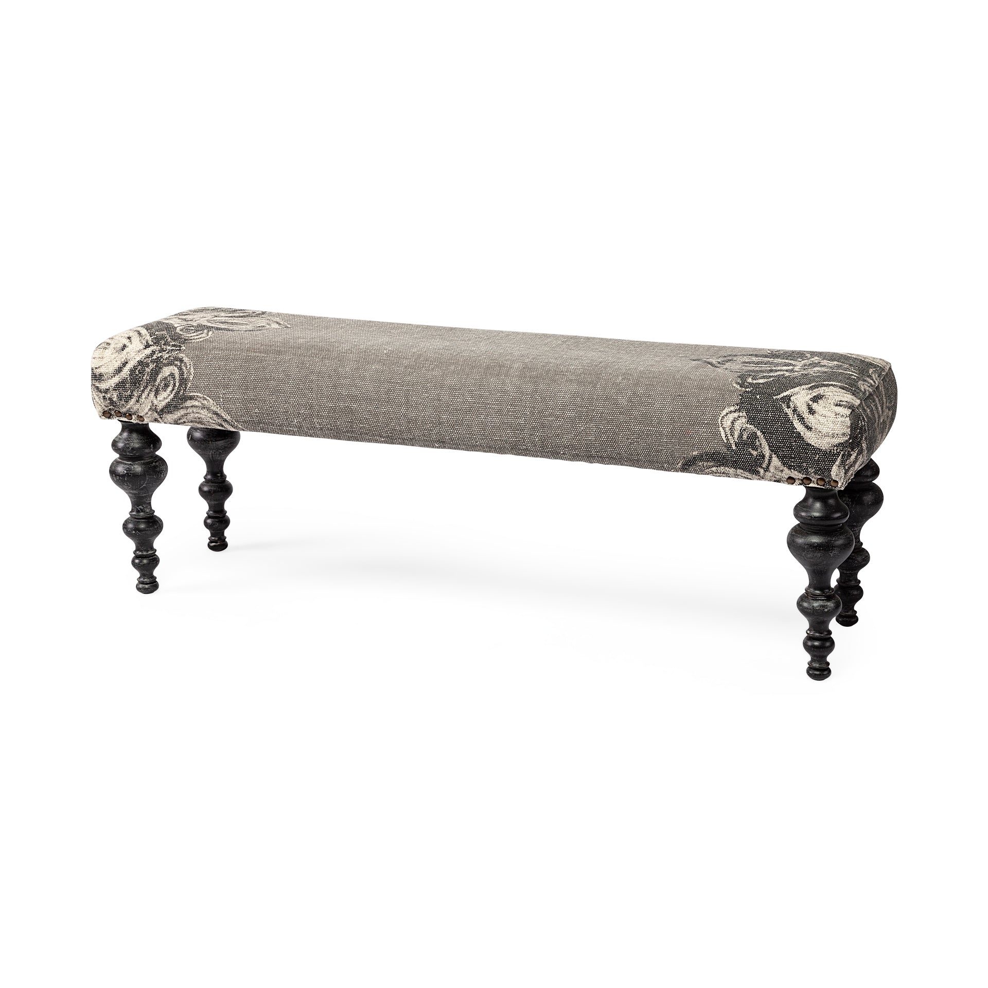 Alhambra 55L x 14W Upholstered Gray Seat W/Black Wood Legs Accent Bench