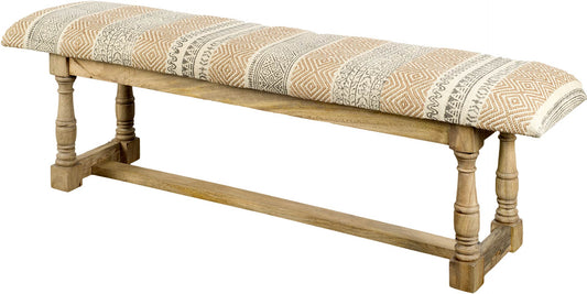 Greenfield Bench Tan Fabric | Brown Wood - benches