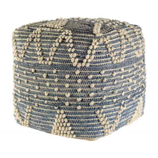 Rofi Pouf Blue Denim & Ivory Cotton - poufs