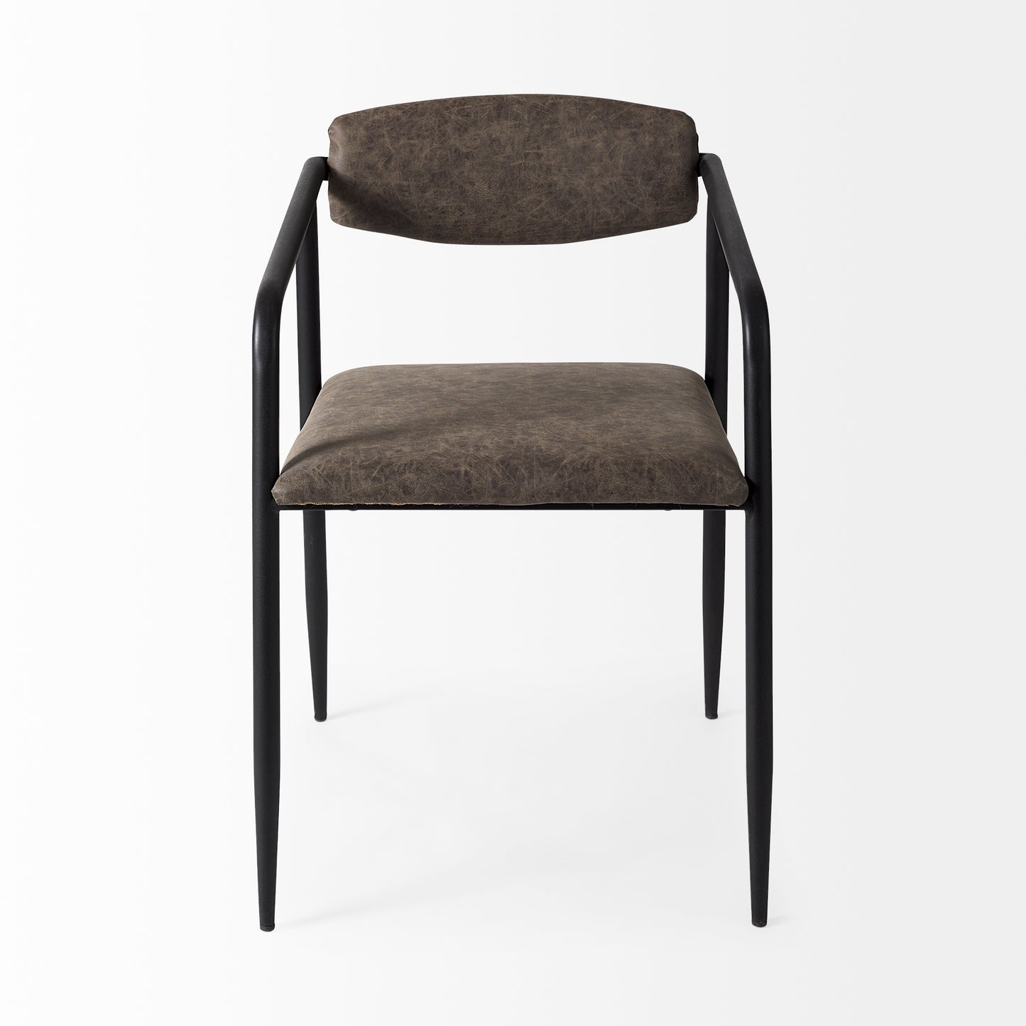 Langston Brown Faux-Leather Seat Black Iron Frame Dining Chair