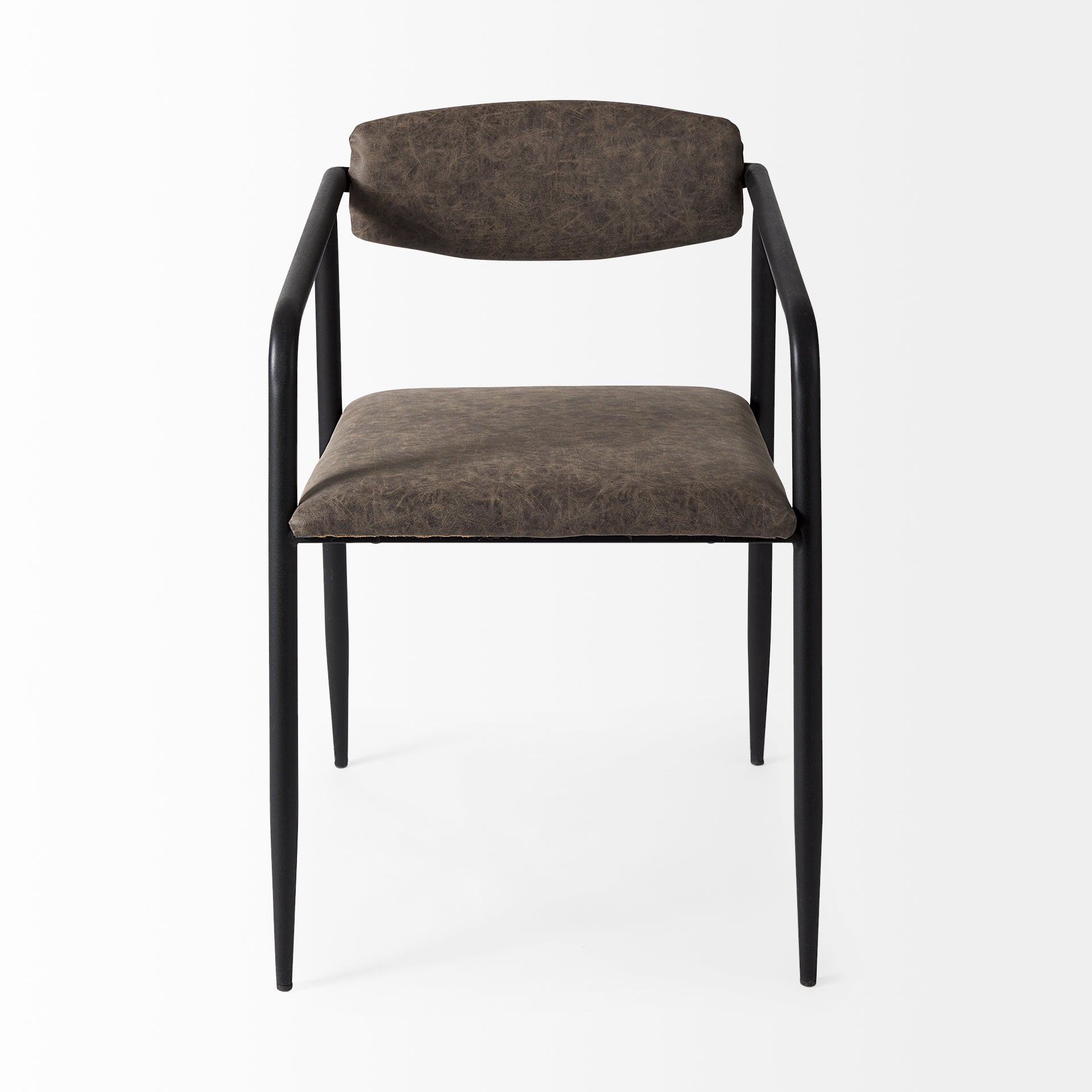 Langston Brown Faux-Leather Seat Black Iron Frame Dining Chair