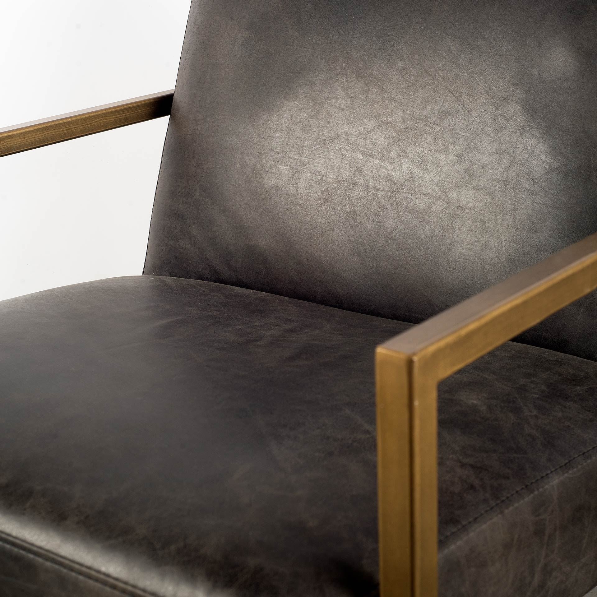 Armelle Leather Accent Chair Black Leather | Gold Metal - accent-chairs