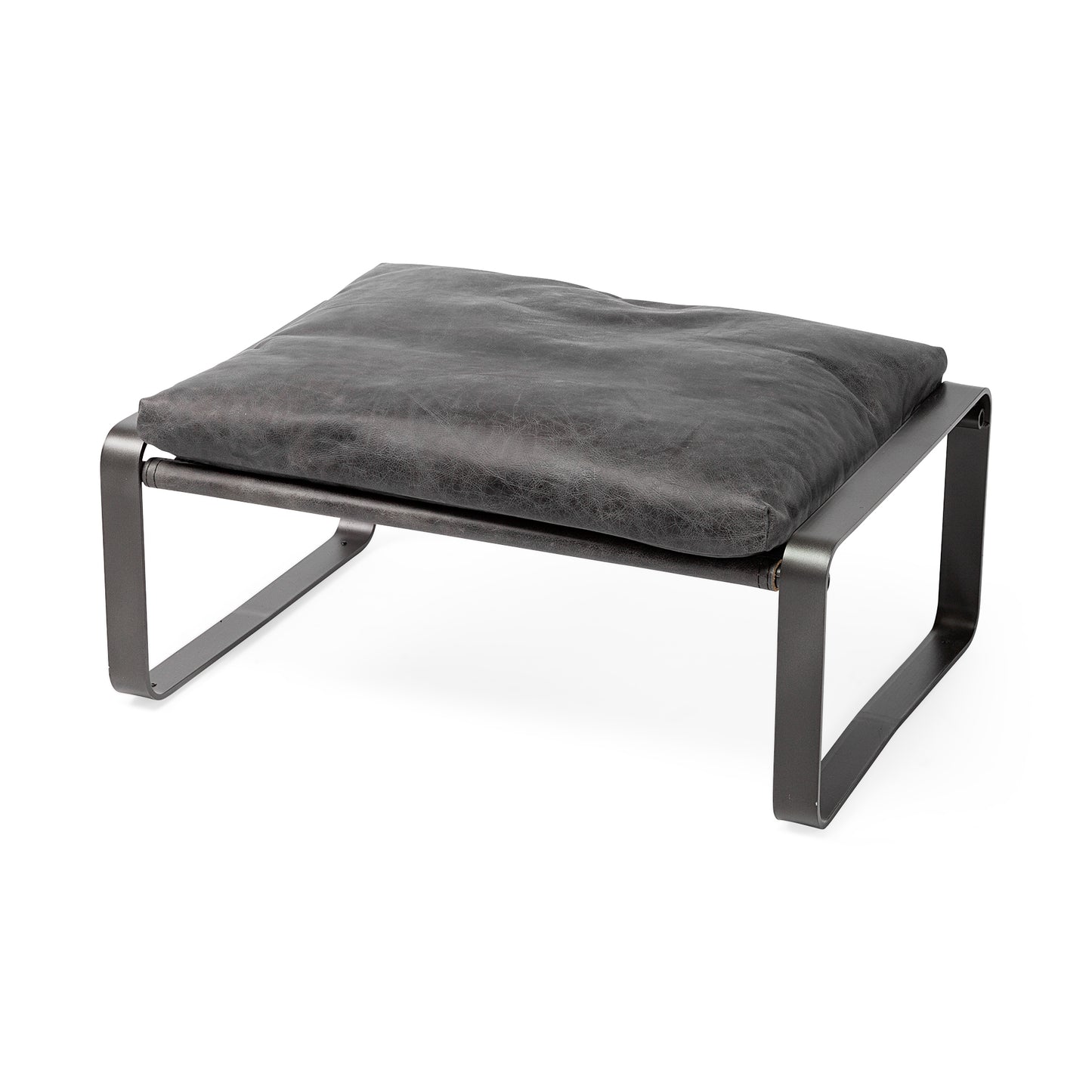 Hornet Ottoman Black Leather | Black Metal - ottoman-and-poufs