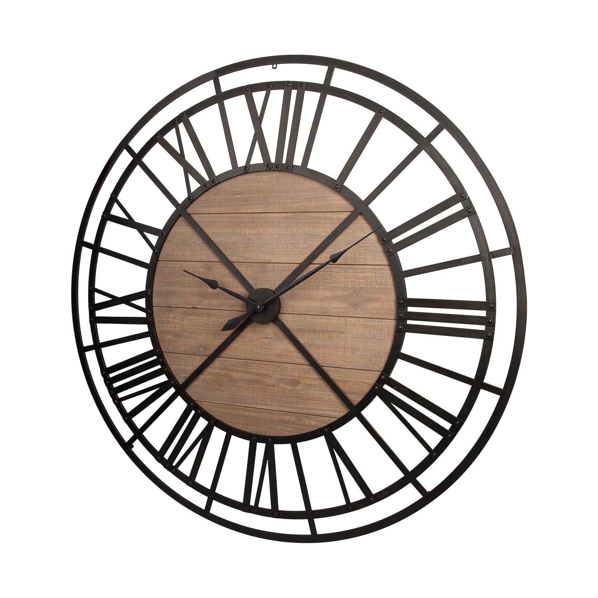 Lewiston Wall Clock Brown Wood | Black Metal | 59’’ - wall-clocks