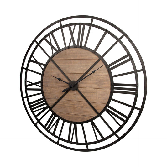 Lewiston Wall Clock Brown Wood | Black Metal | 59’’ - wall-clocks