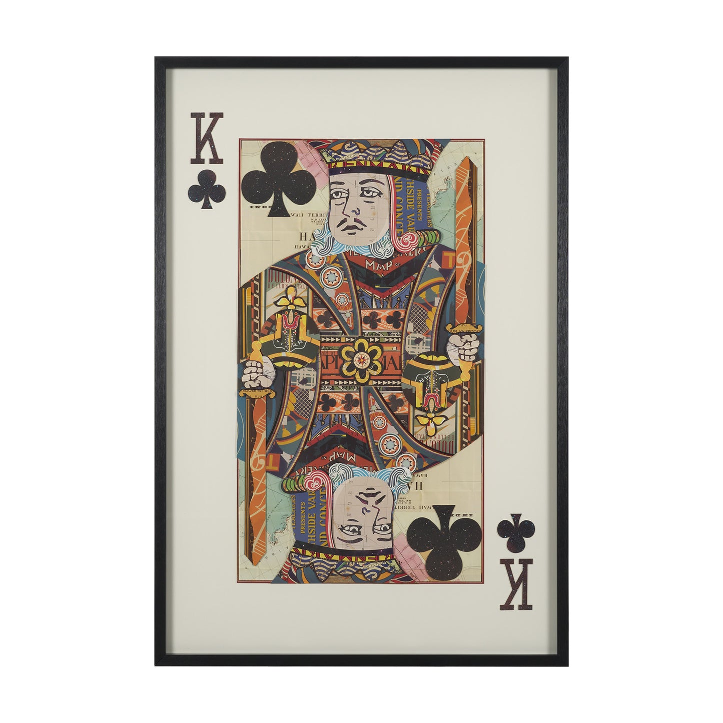 King of Clubs Playing Card a Paper Mosaic Collage Framed Art under Glass
