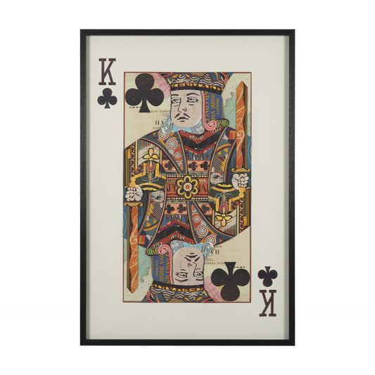 King of Clubs Playing Card a Paper Mosaic Collage Framed Art under Glass