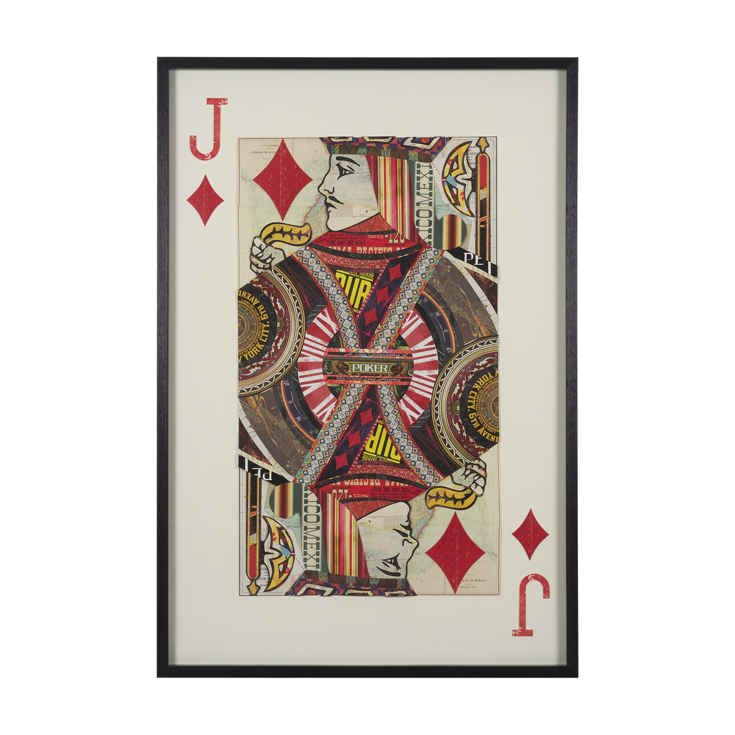 Jack of Diamonds Playing Card a Paper Mosaic Collage Framed Art under Glass
