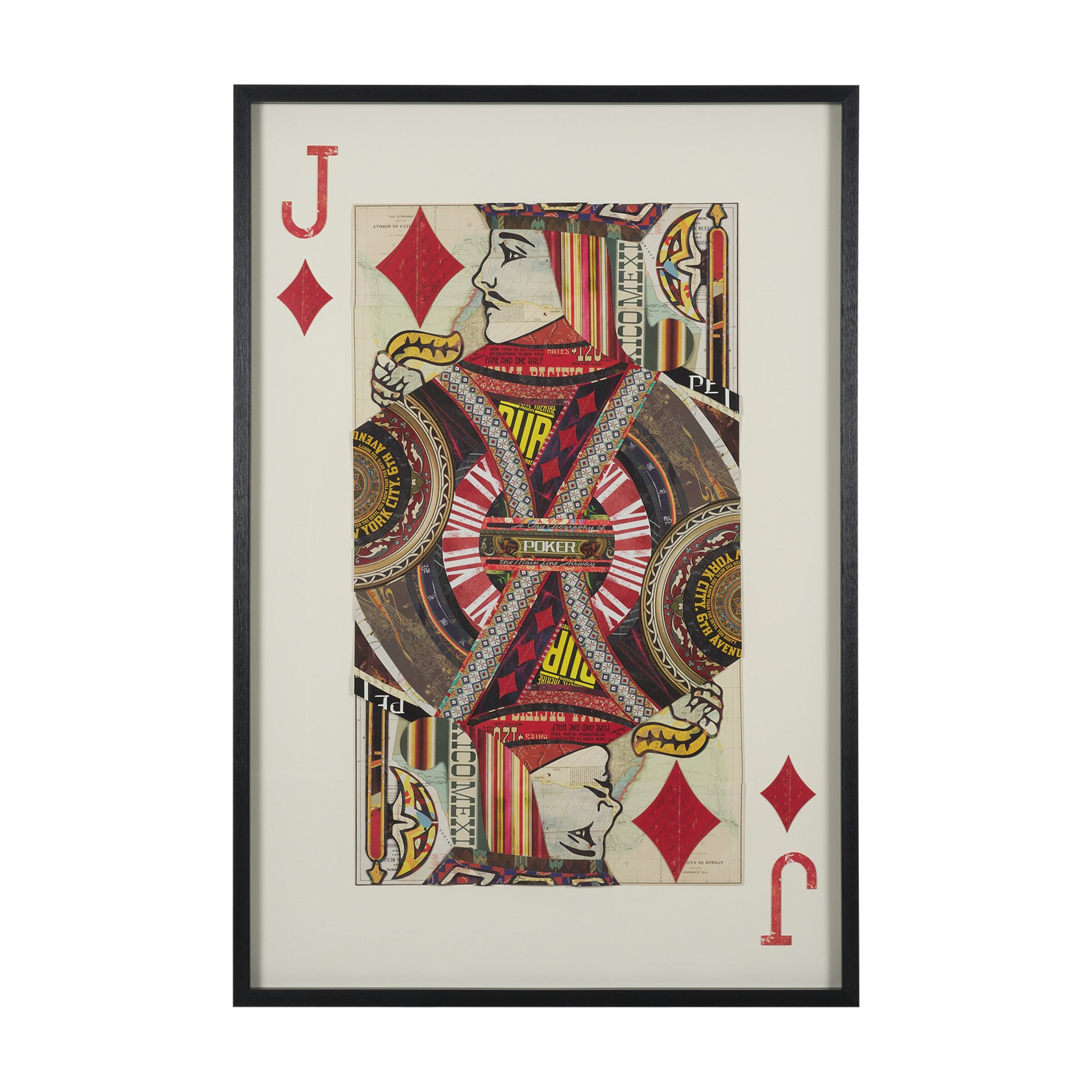 Jack of Diamonds Playing Card a Paper Mosaic Collage Framed Art under Glass