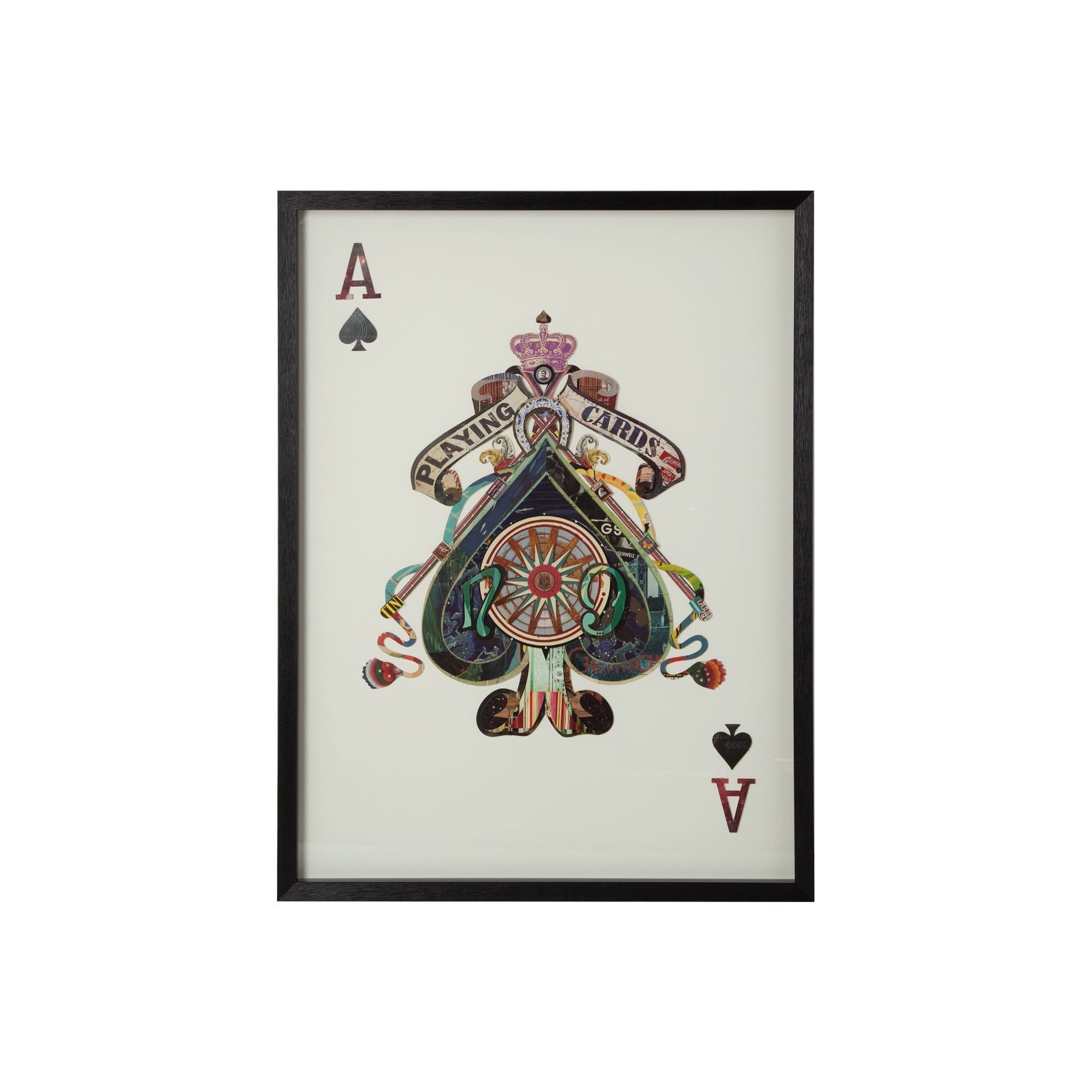 Ace of Spades II Playing Card a Paper Mosaik Collage Framed Art under Glass