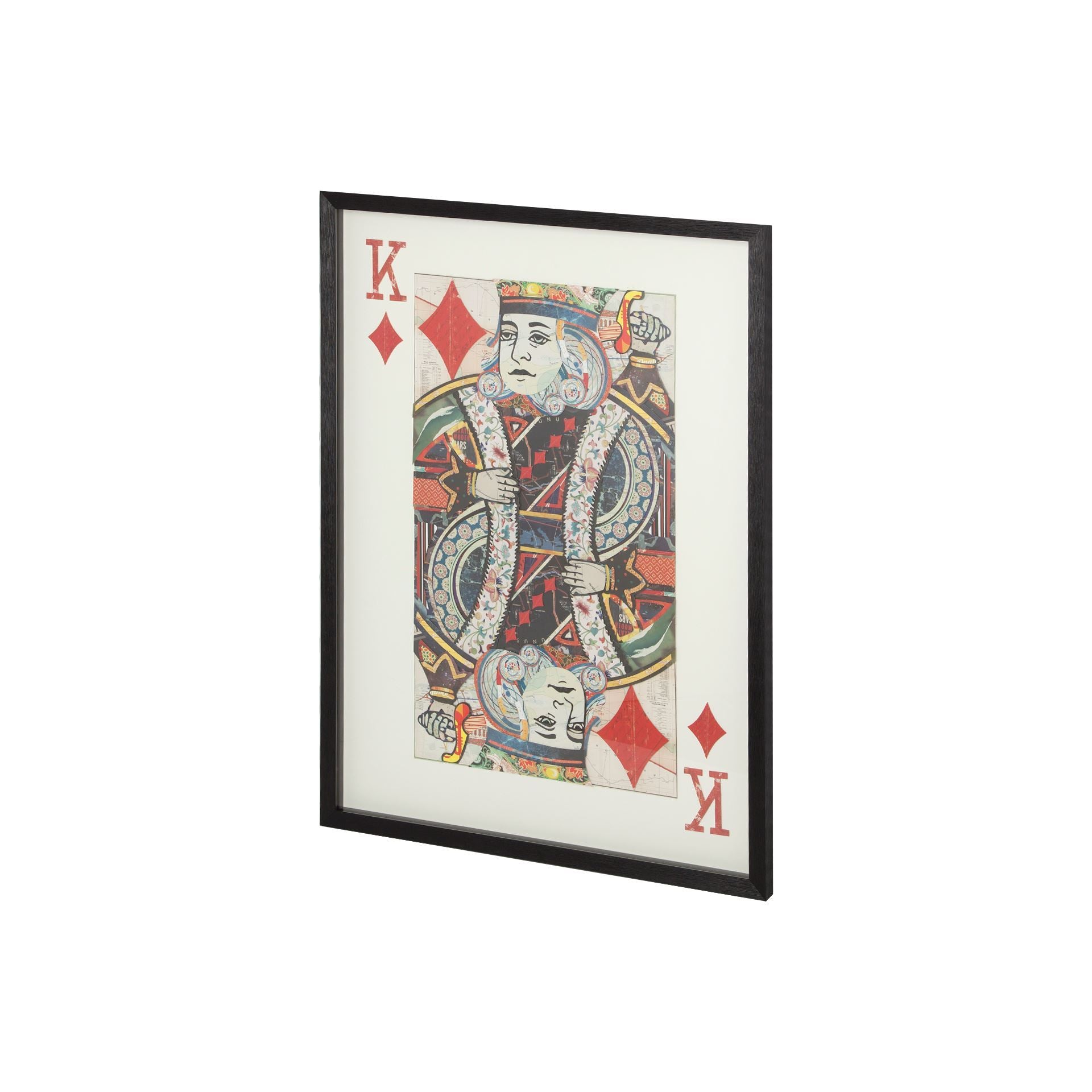 King of Diamonds II Playing Card a Paper Mosaik Collage Framed Art under Glass