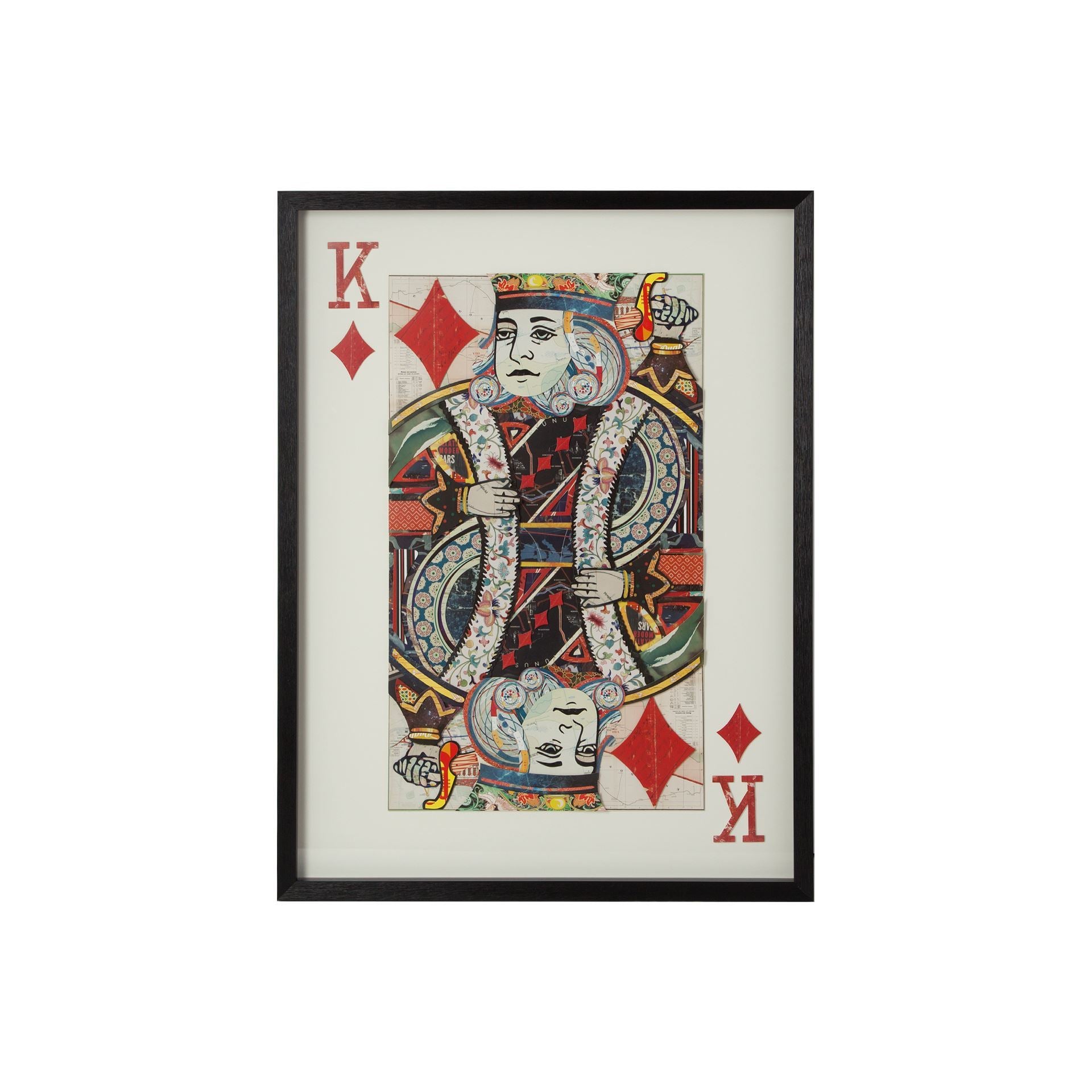 King of Diamonds II Playing Card a Paper Mosaik Collage Framed Art under Glass