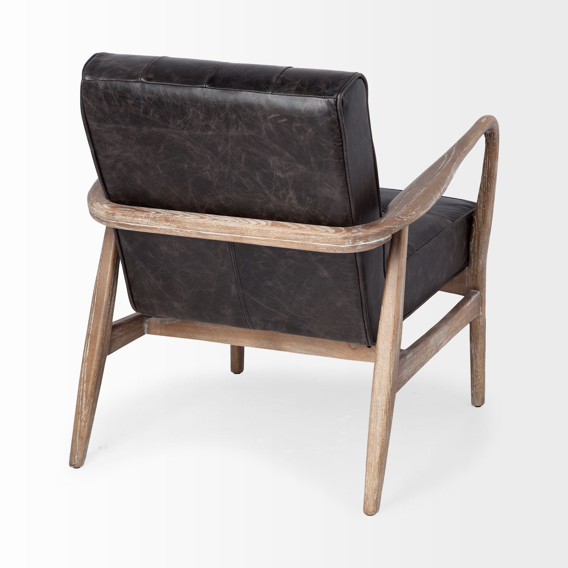 Phineas Leather Accent Chair Black Leather | Brown Wood - accent-chairs