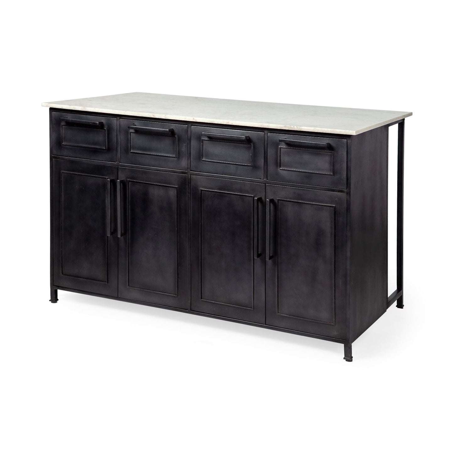 Fieri Kitchen Island Black Metal | White Marble