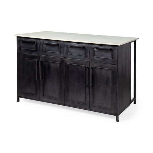 Fieri Kitchen Island Black Metal | White Marble - kitchen-islands