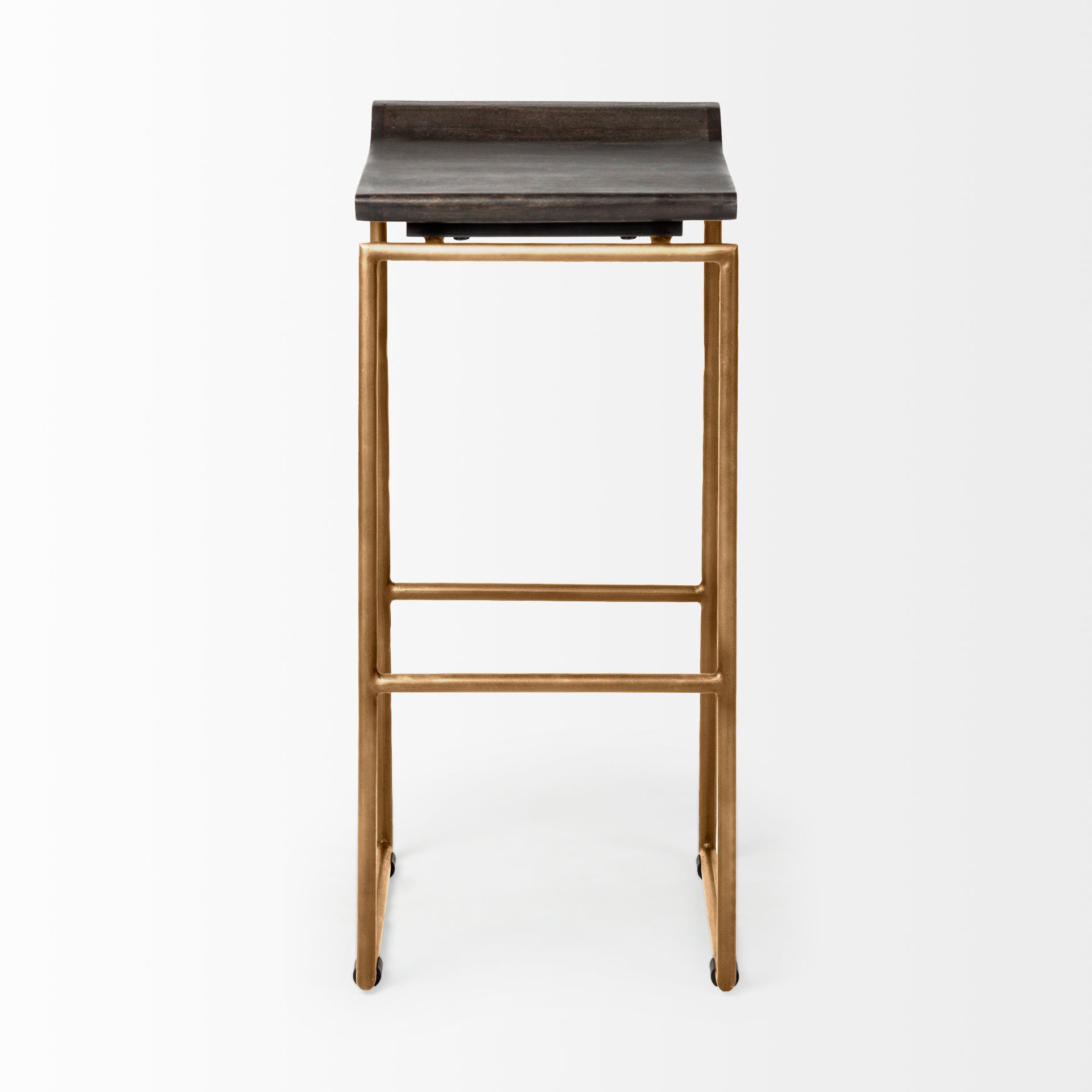 Givens Wood Seat Bar Counter Stool Brown Wood | Gold Metal | Bar - bar-stools