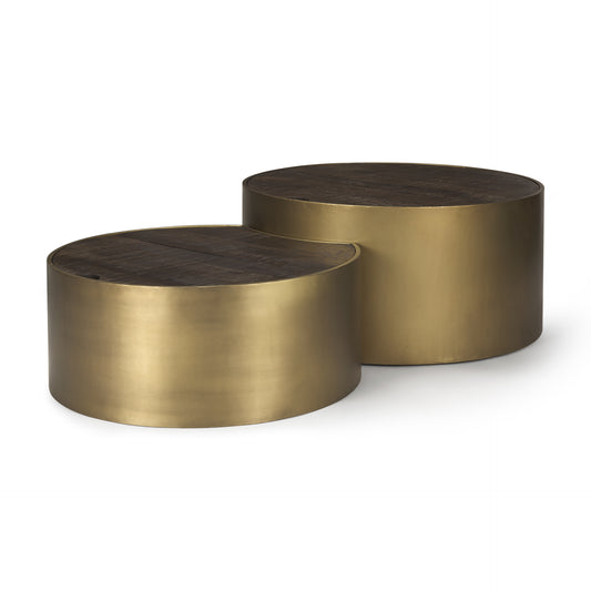 Eclipse Coffee Table Antique Brass Metal | Brown Wood - coffee-tables