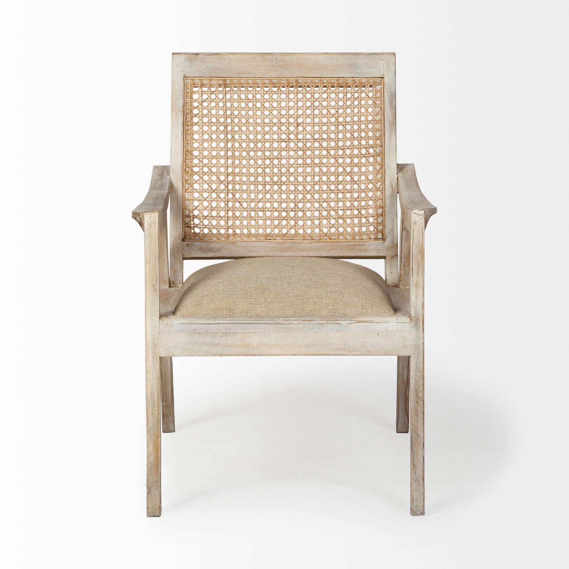 Teryn Cream Linen Seat And Natural Wooden Base w/ Mesh Back Accent Chair