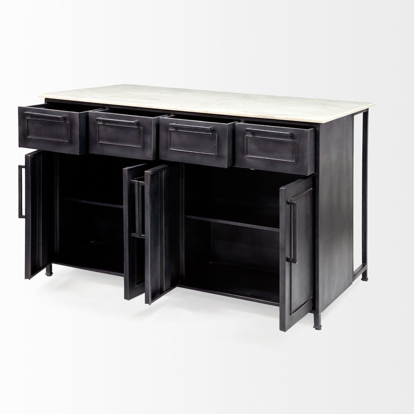 Fieri Kitchen Island Black Metal | White Marble